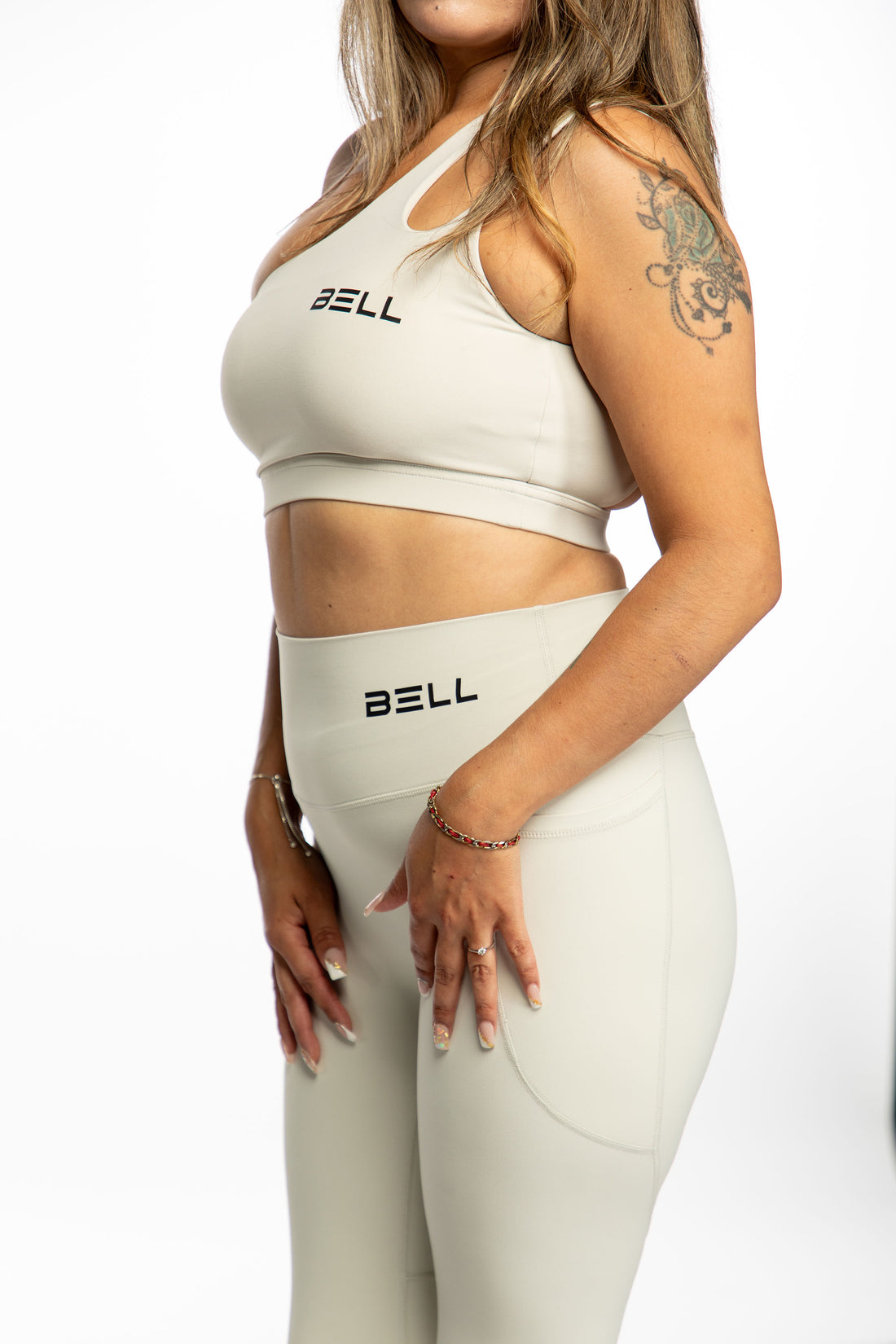 BELL One-Shoulder Sports Bra & High-Waist Leggings Set - White