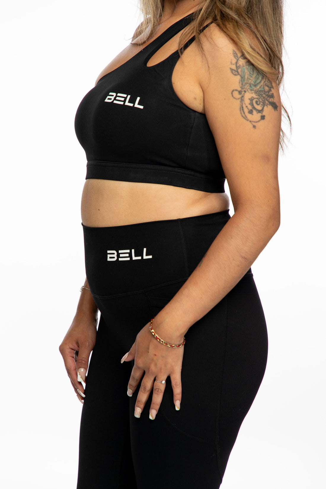 BELL One-Shoulder Sports Bra & High-Waist Leggings Set - Black